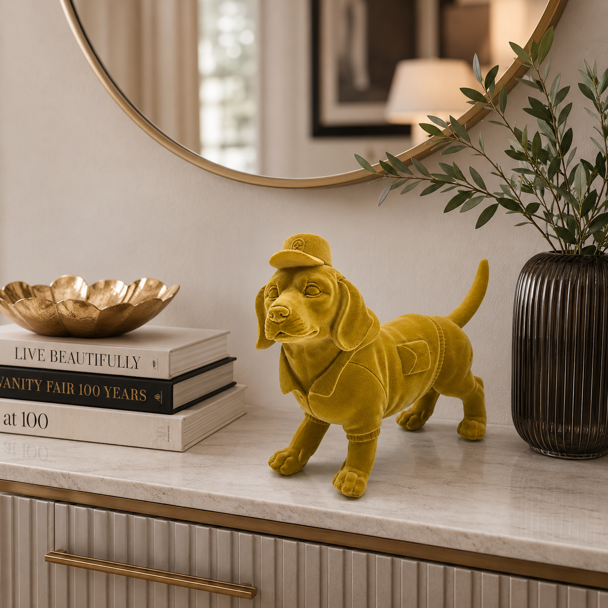 Velvet Finish Gentleman Dog Figurine Showpiece