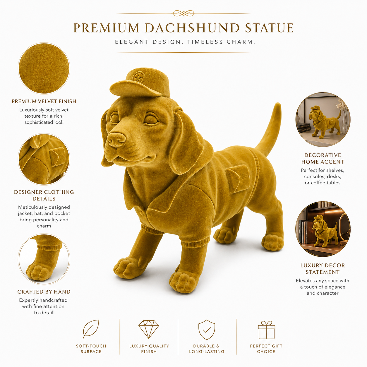 Velvet Finish Gentleman Dog Figurine Showpiece
