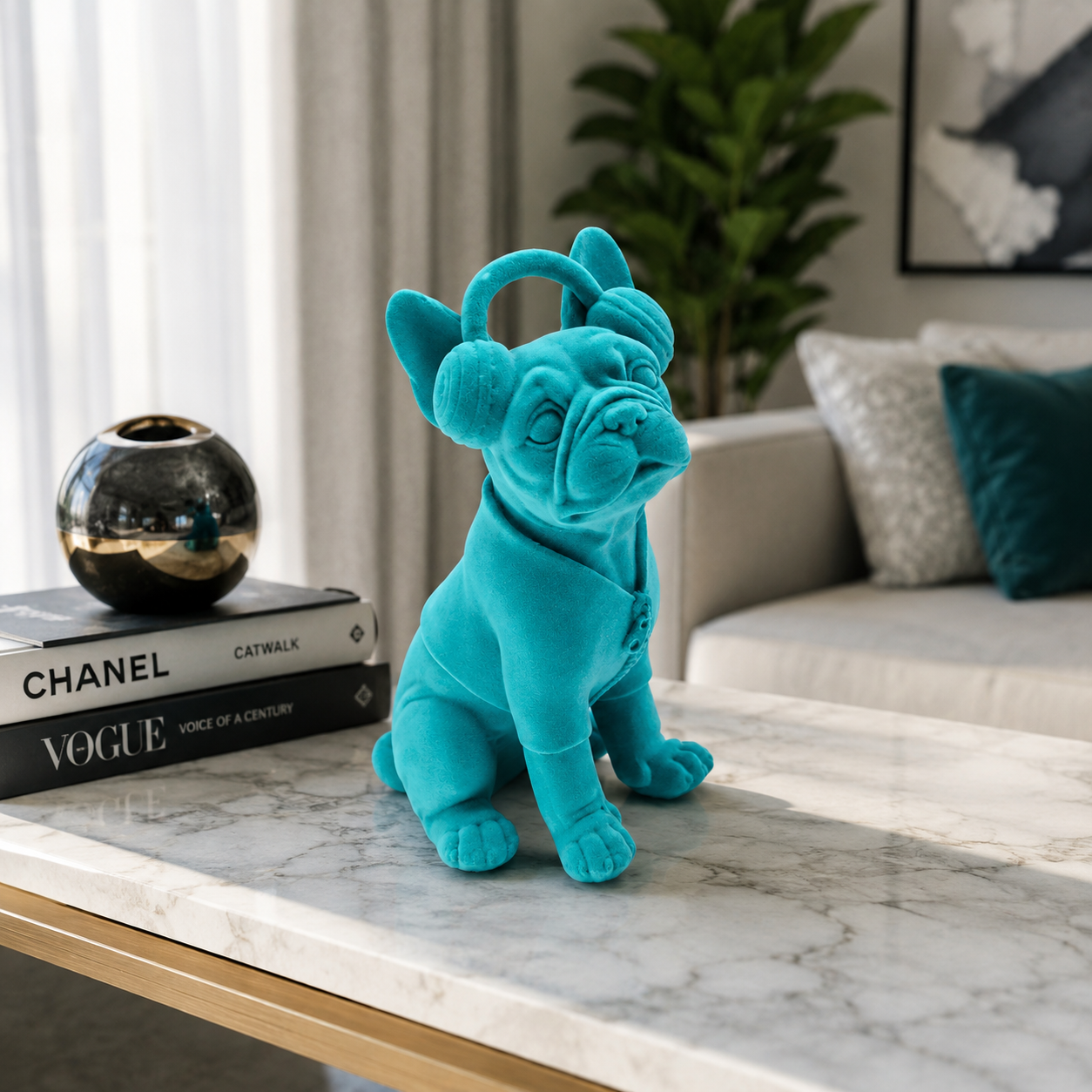 Premium Velvet Finish French Bulldog Headphone Showpiece
