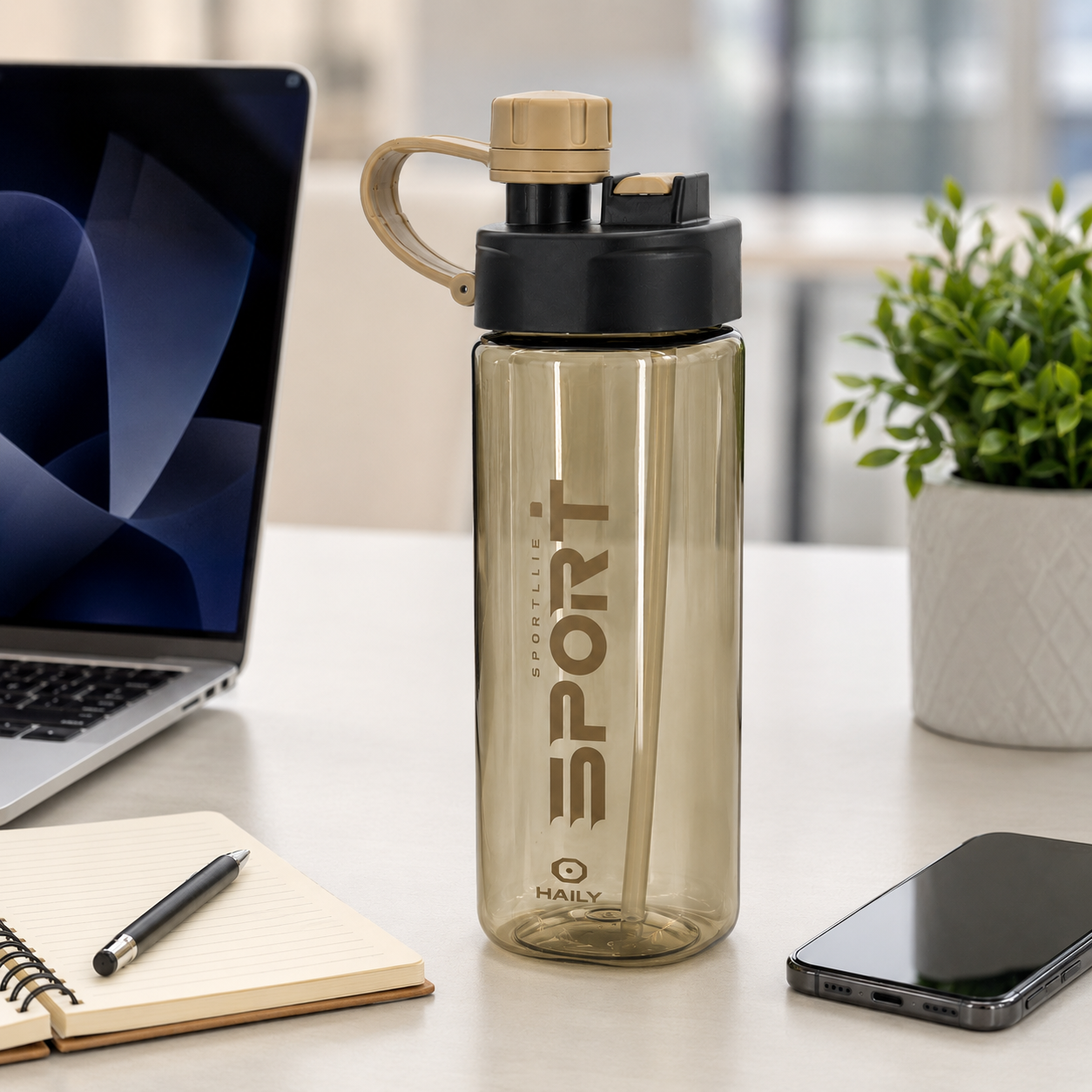 Haily SPORT+ Tritan Sports Water Bottle 1000ml | Leakproof BPA-Free Gym Water Bottle with Carry Loop
