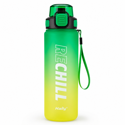 RECHILL Gradient Sports Water Bottle 1000ml | Leakproof Motivational Water Bottle with Strap | BPA-Free Fitness Hydration Bottle by Haily