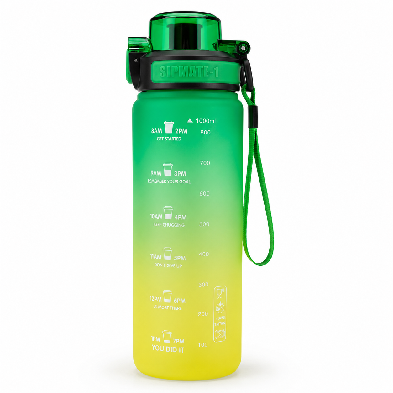 RECHILL Gradient Sports Water Bottle 1000ml | Leakproof Motivational Water Bottle with Strap | BPA-Free Fitness Hydration Bottle by Haily