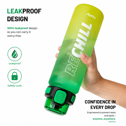 RECHILL Gradient Sports Water Bottle 1000ml | Leakproof Motivational Water Bottle with Strap | BPA-Free Fitness Hydration Bottle by Haily