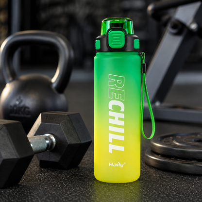 RECHILL Gradient Sports Water Bottle 1000ml | Leakproof Motivational Water Bottle with Strap | BPA-Free Fitness Hydration Bottle by Haily