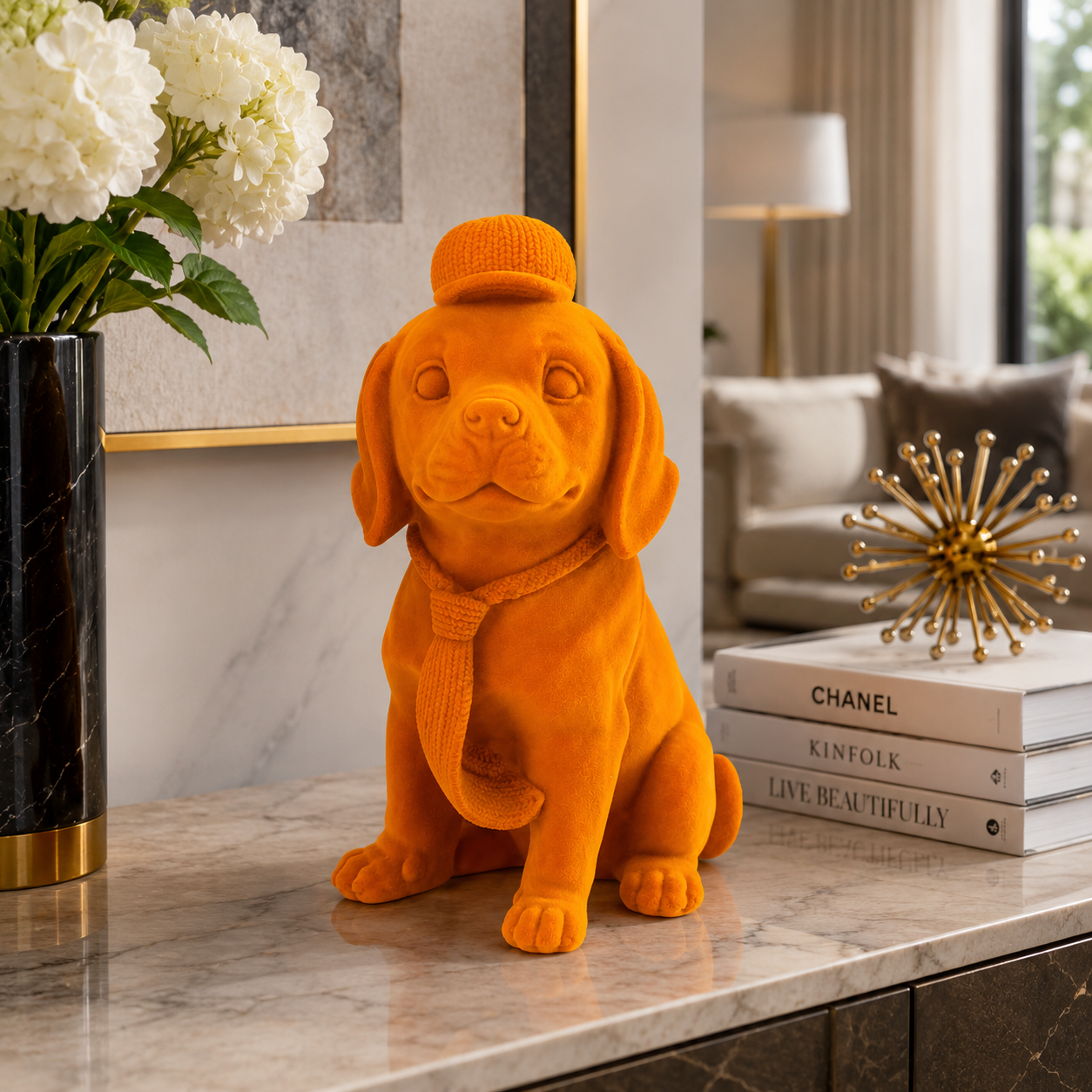 Premium Velvet Beagle Dog Showpiece with Cap