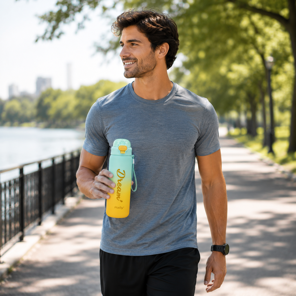 Haily Dream Series Gradient Water Bottle | Leakproof Flip-Top Sports Water Bottle with Carry Strap