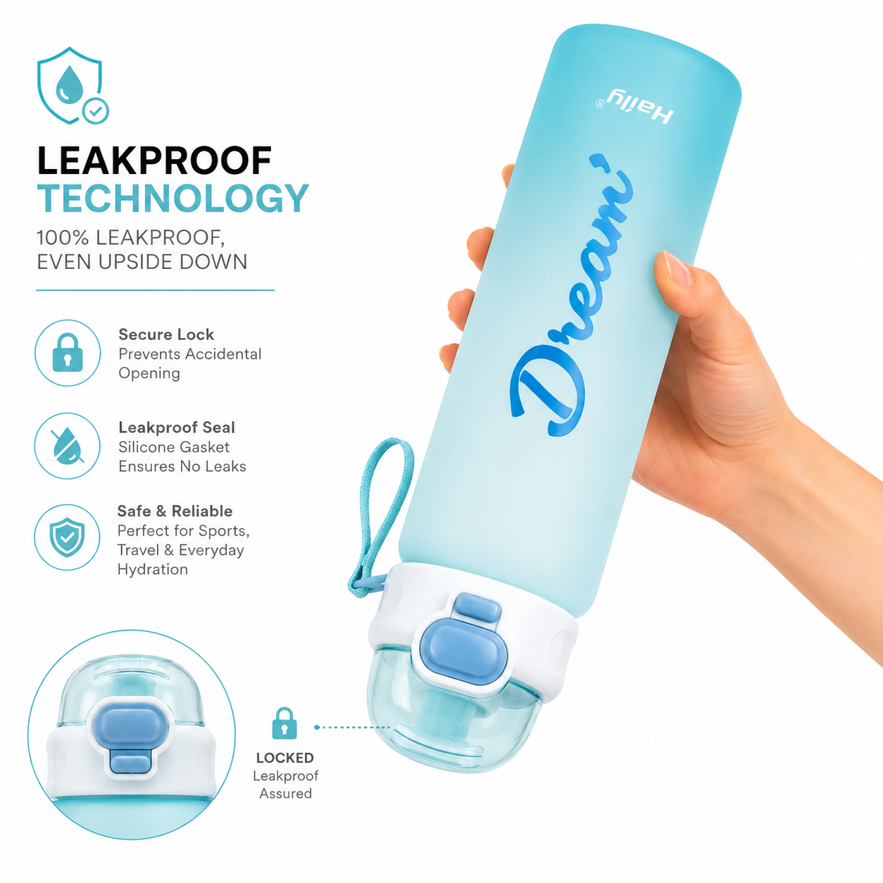 Haily Dream Series Gradient Water Bottle | Leakproof Flip-Top Sports Water Bottle with Carry Strap