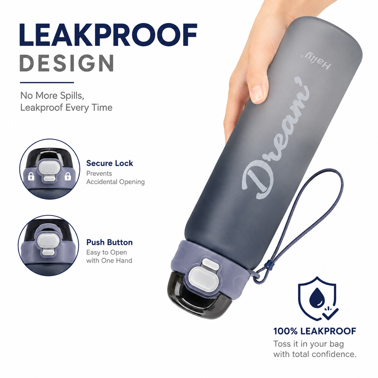 Haily Dream Series Gradient Water Bottle | Leakproof Flip-Top Sports Water Bottle with Carry Strap