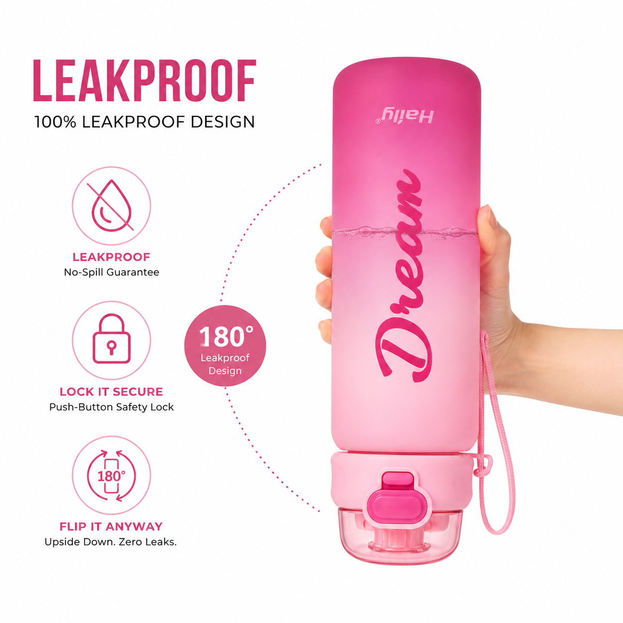 Haily Dream Series Gradient Water Bottle | Leakproof Flip-Top Sports Water Bottle with Carry Strap