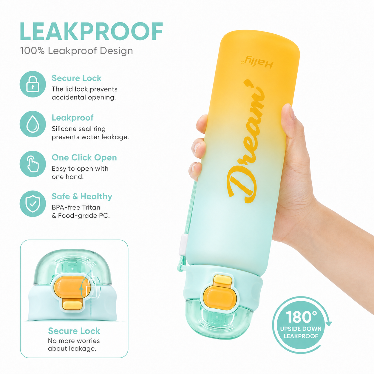 Haily Dream Series Gradient Water Bottle | Leakproof Flip-Top Sports Water Bottle with Carry Strap