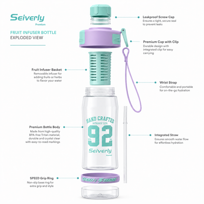 Seiverly Premium Fruit Infuser Water Bottle with Removable Infusion Rod | Leakproof Sports & Fitness Water Bottle with Carry Strap