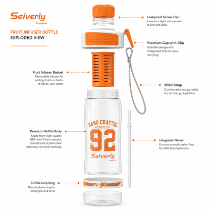 Seiverly Premium Fruit Infuser Water Bottle with Removable Infusion Rod | Leakproof Sports & Fitness Water Bottle with Carry Strap