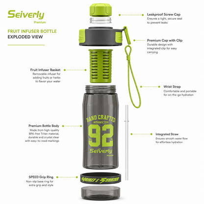 Seiverly Premium Fruit Infuser Water Bottle with Removable Infusion Rod | Leakproof Sports & Fitness Water Bottle with Carry Strap