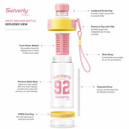 Seiverly Premium Fruit Infuser Water Bottle with Removable Infusion Rod | Leakproof Sports & Fitness Water Bottle with Carry Strap