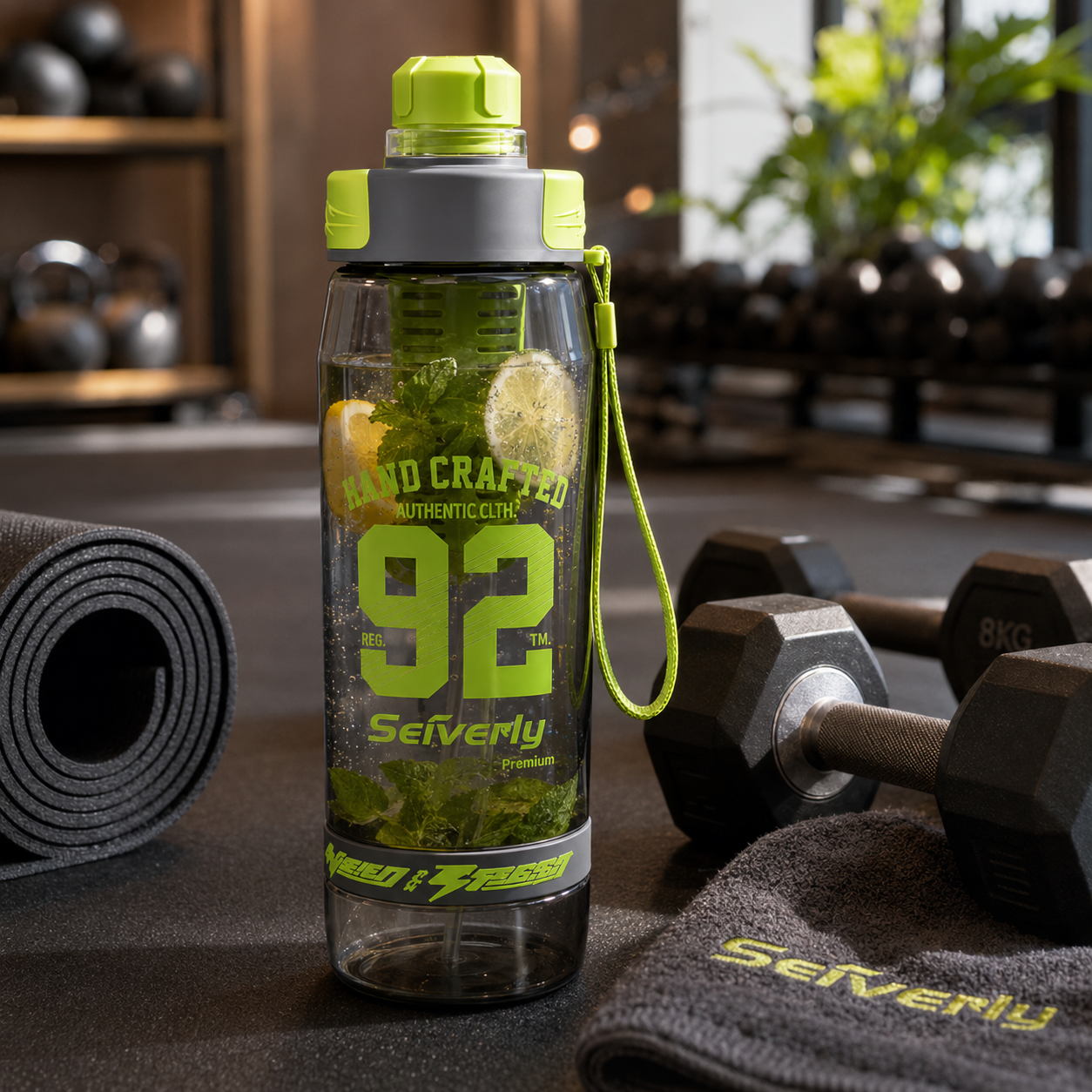 Seiverly Premium Fruit Infuser Water Bottle with Removable Infusion Rod | Leakproof Sports & Fitness Water Bottle with Carry Strap