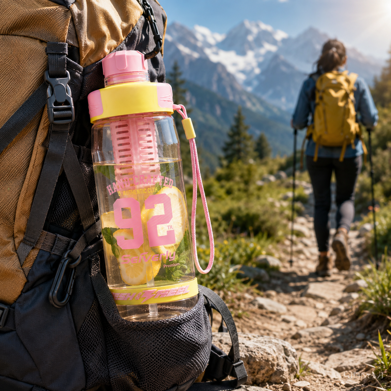 Seiverly Premium Fruit Infuser Water Bottle with Removable Infusion Rod | Leakproof Sports & Fitness Water Bottle with Carry Strap