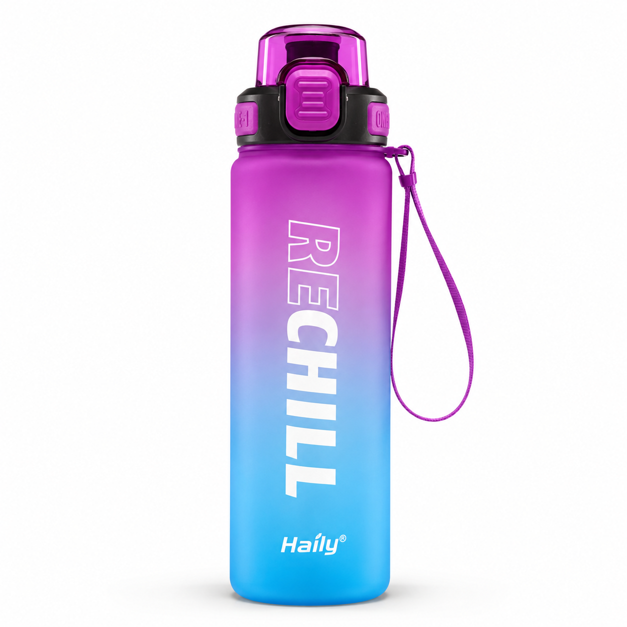 RECHILL Gradient Sports Water Bottle 1000ml | Leakproof Motivational Water Bottle with Strap | BPA-Free Fitness Hydration Bottle by Haily