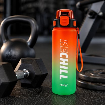 RECHILL Gradient Sports Water Bottle 1000ml | Leakproof Motivational Water Bottle with Strap | BPA-Free Fitness Hydration Bottle by Haily