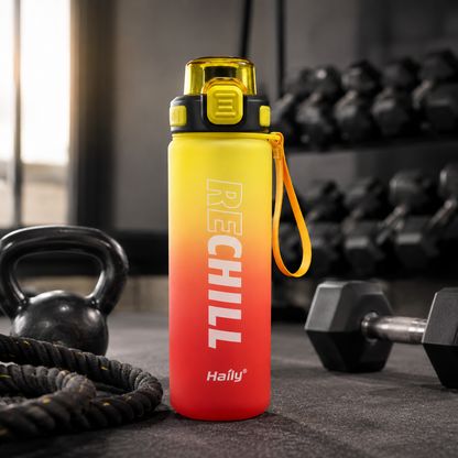 RECHILL Gradient Sports Water Bottle 1000ml | Leakproof Motivational Water Bottle with Strap | BPA-Free Fitness Hydration Bottle by Haily