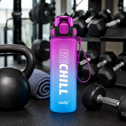 RECHILL Gradient Sports Water Bottle 1000ml | Leakproof Motivational Water Bottle with Strap | BPA-Free Fitness Hydration Bottle by Haily
