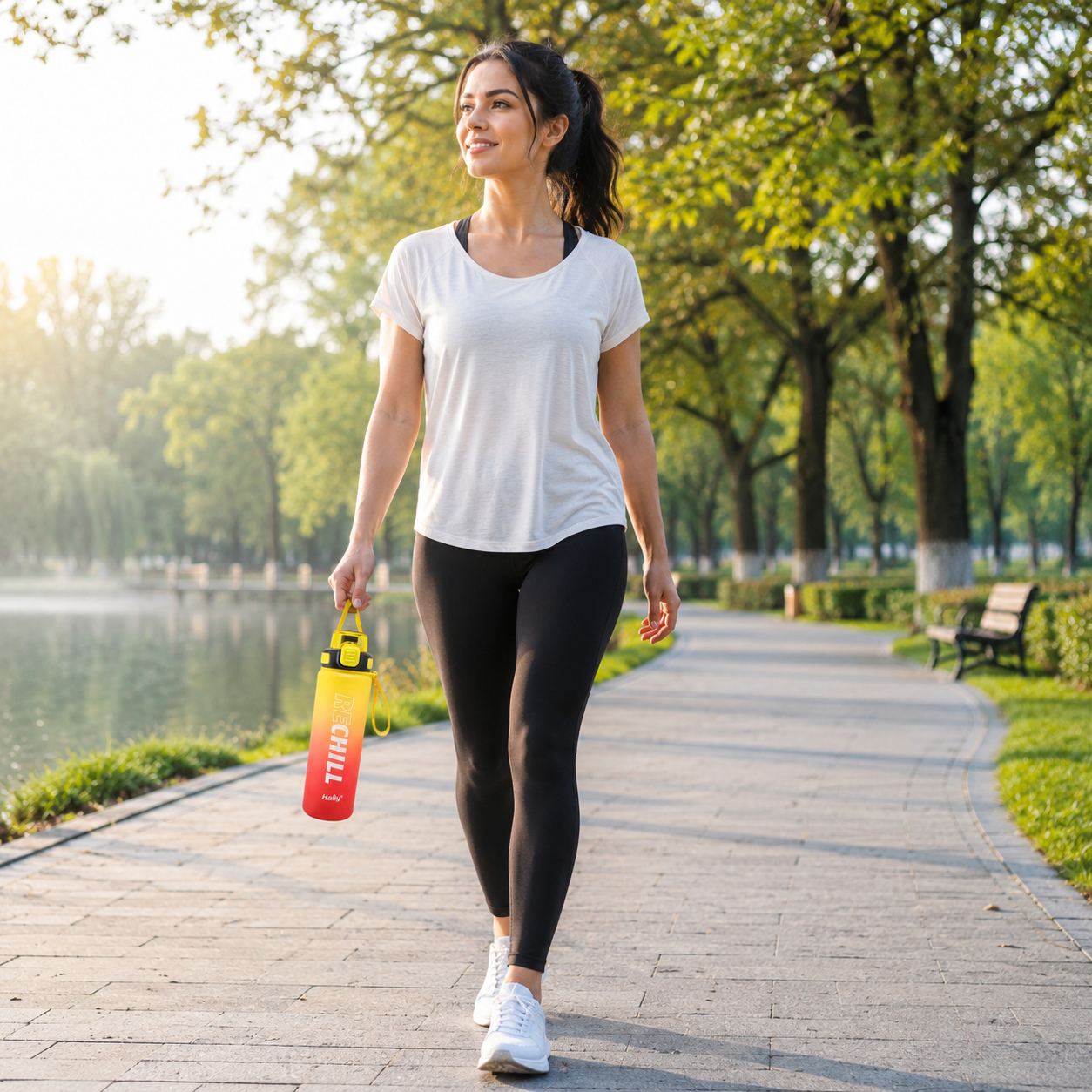RECHILL Gradient Sports Water Bottle 1000ml | Leakproof Motivational Water Bottle with Strap | BPA-Free Fitness Hydration Bottle by Haily