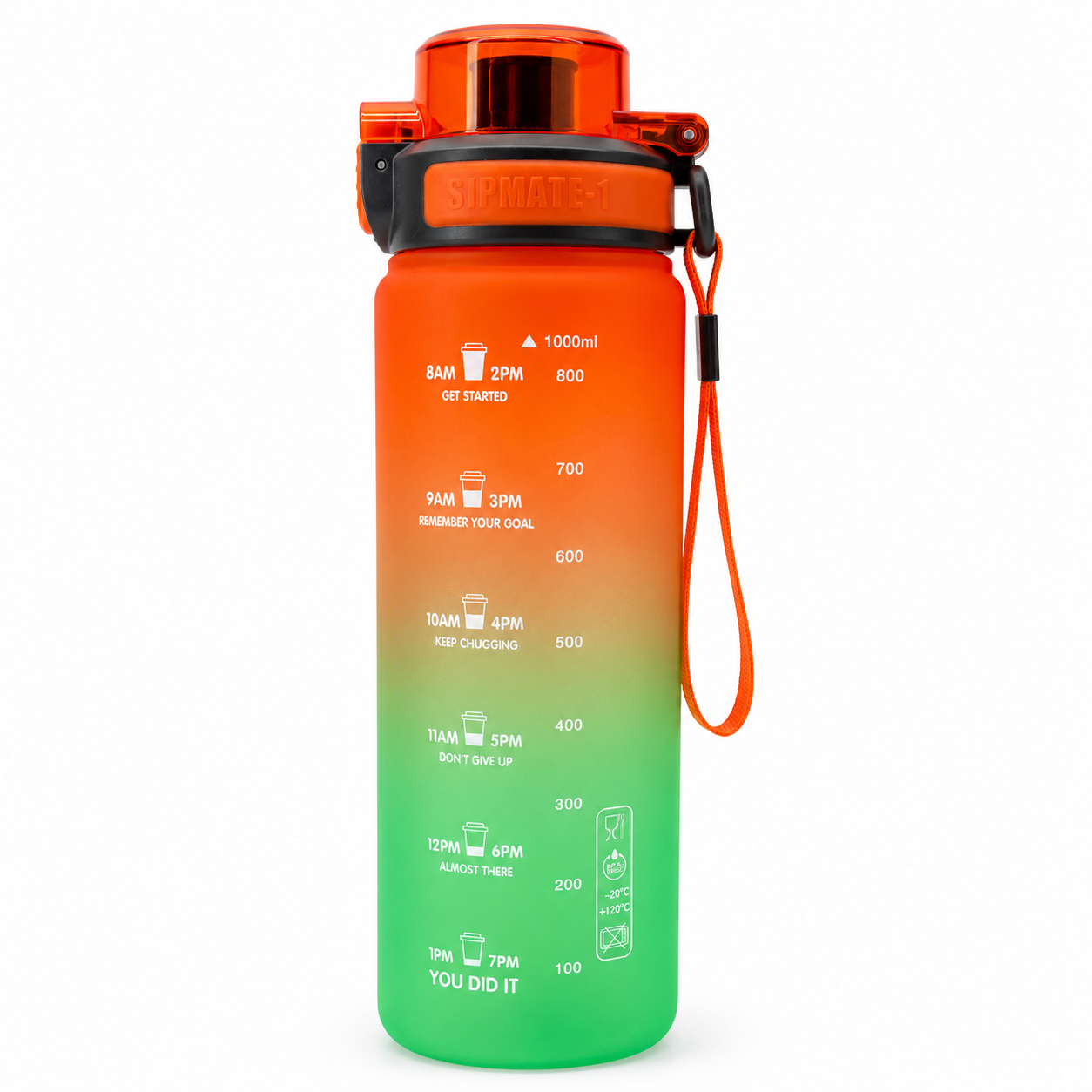 RECHILL Gradient Sports Water Bottle 1000ml | Leakproof Motivational Water Bottle with Strap | BPA-Free Fitness Hydration Bottle by Haily