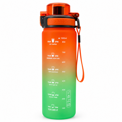 RECHILL Gradient Sports Water Bottle 1000ml | Leakproof Motivational Water Bottle with Strap | BPA-Free Fitness Hydration Bottle by Haily