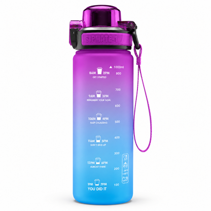 RECHILL Gradient Sports Water Bottle 1000ml | Leakproof Motivational Water Bottle with Strap | BPA-Free Fitness Hydration Bottle by Haily