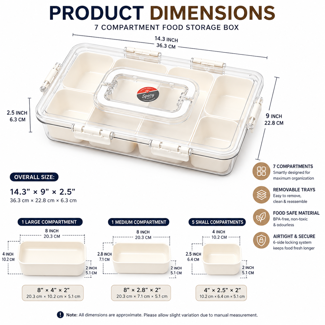 Premium 7-Compartment Airtight Food Storage Organizer Box with Removable Trays & Locking Lid | Multi-Purpose Refrigerator & Kitchen Storage Container