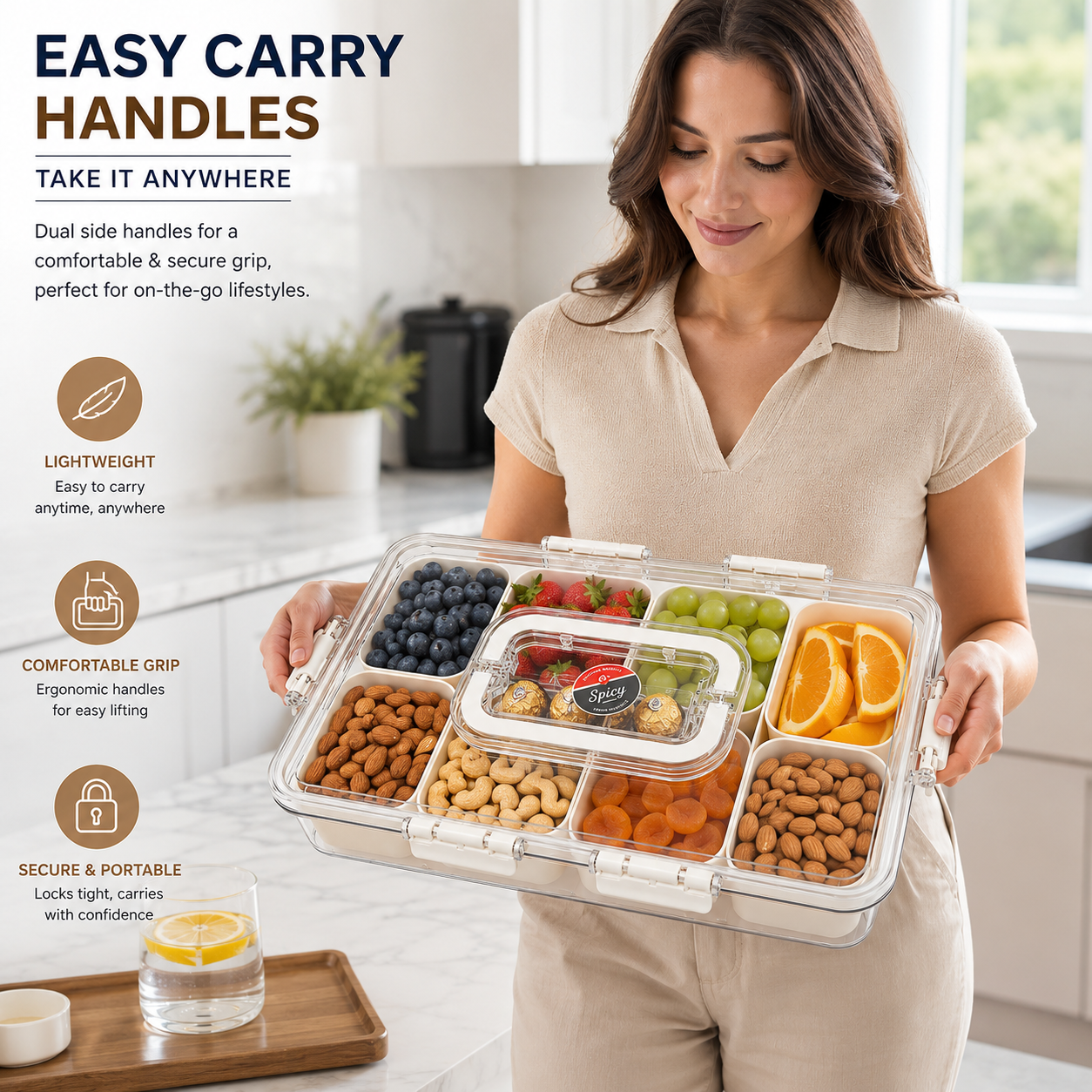 Premium 7-Compartment Airtight Food Storage Organizer Box with Removable Trays & Locking Lid | Multi-Purpose Refrigerator & Kitchen Storage Container