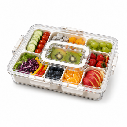 Premium 7-Compartment Airtight Food Storage Organizer Box with Removable Trays & Locking Lid | Multi-Purpose Refrigerator & Kitchen Storage Container