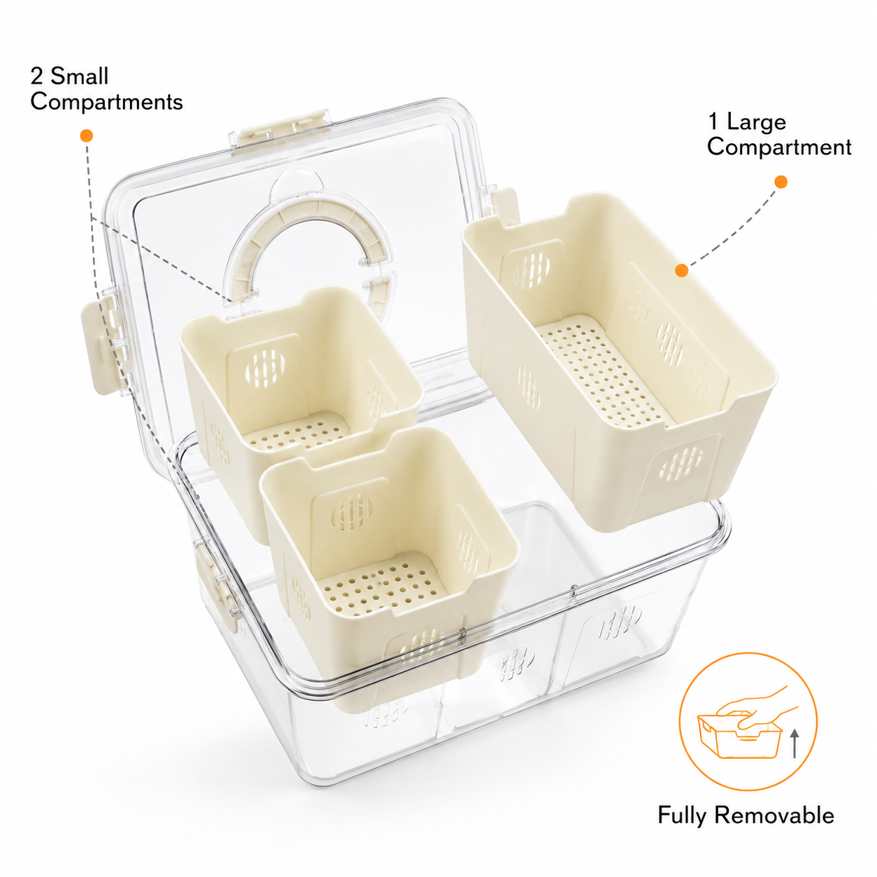 Premium 3-Compartment Airtight Food Storage Organizer Box with Removable Trays | Refrigerator Storage Container for Fruits, Vegetables, Snacks & Dry Fruits