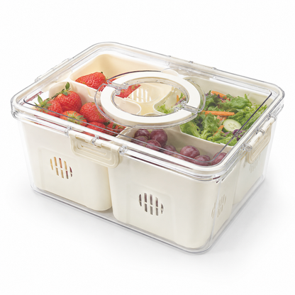 Premium 3-Compartment Airtight Food Storage Organizer Box with Removable Trays | Refrigerator Storage Container for Fruits, Vegetables, Snacks & Dry Fruits