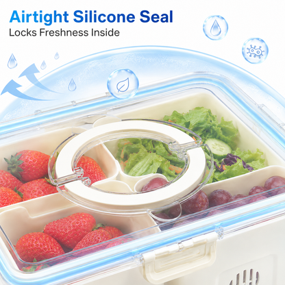 Premium 3-Compartment Airtight Food Storage Organizer Box with Removable Trays | Refrigerator Storage Container for Fruits, Vegetables, Snacks & Dry Fruits