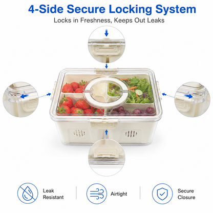 Premium 3-Compartment Airtight Food Storage Organizer Box with Removable Trays | Refrigerator Storage Container for Fruits, Vegetables, Snacks & Dry Fruits