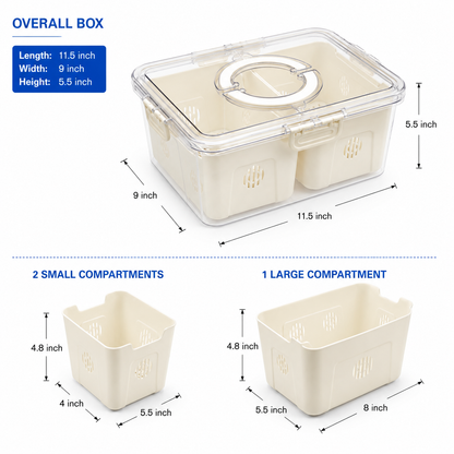 Premium 3-Compartment Airtight Food Storage Organizer Box with Removable Trays | Refrigerator Storage Container for Fruits, Vegetables, Snacks & Dry Fruits
