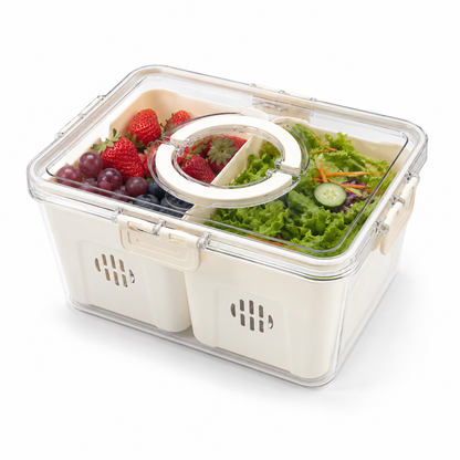 Premium Airtight Food Storage Organizer Box with Large Removable Compartment | BPA-Free Refrigerator Storage Container for Fruits, Vegetables & Pantry Organization