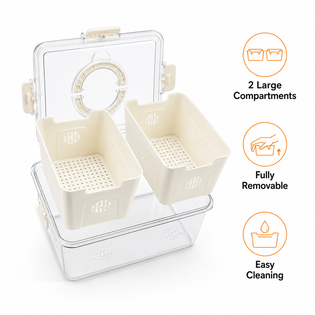 Premium Airtight Food Storage Organizer Box with Large Removable Compartment | BPA-Free Refrigerator Storage Container for Fruits, Vegetables & Pantry Organization
