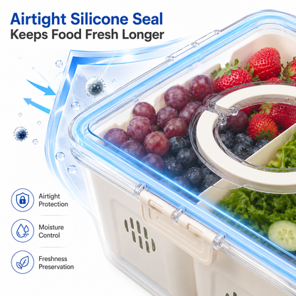 Premium Airtight Food Storage Organizer Box with Large Removable Compartment | BPA-Free Refrigerator Storage Container for Fruits, Vegetables & Pantry Organization