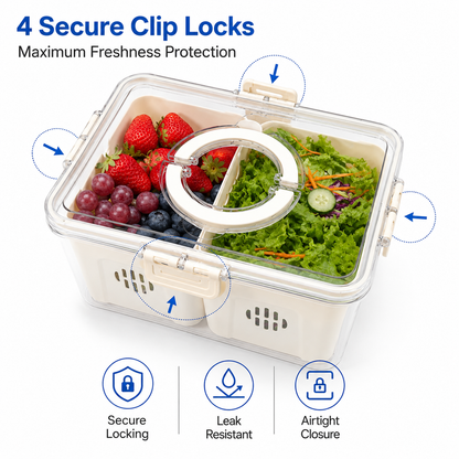 Premium Airtight Food Storage Organizer Box with Large Removable Compartment | BPA-Free Refrigerator Storage Container for Fruits, Vegetables & Pantry Organization