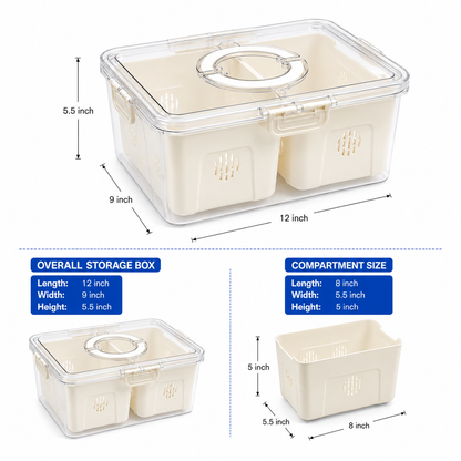 Premium Airtight Food Storage Organizer Box with Large Removable Compartment | BPA-Free Refrigerator Storage Container for Fruits, Vegetables & Pantry Organization