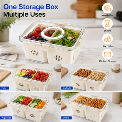 Premium Airtight Food Storage Organizer Box with Large Removable Compartment | BPA-Free Refrigerator Storage Container for Fruits, Vegetables & Pantry Organization