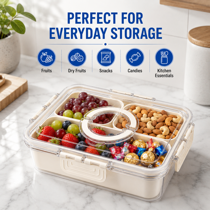 Premium 3-Compartment Airtight Food Storage Organizer Box with Removable Trays | BPA-Free Kitchen, Refrigerator & Snack Storage Container