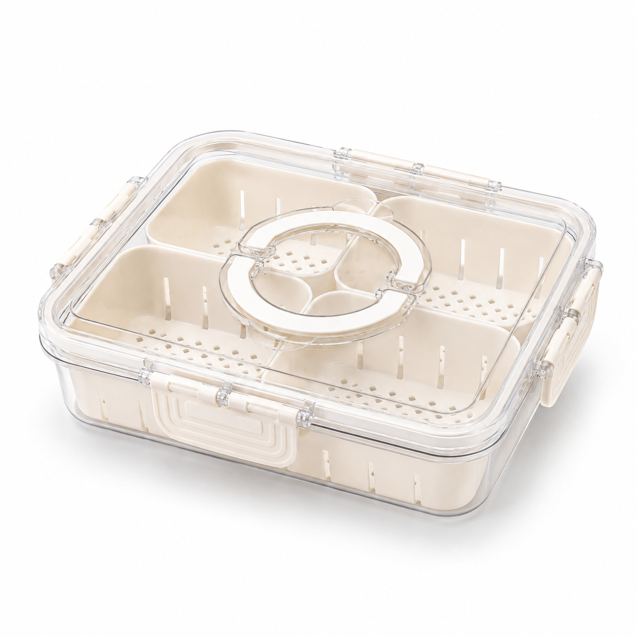 Premium 6-Compartment Airtight Food Storage Organizer Box with Removable Baskets | BPA-Free Kitchen & Refrigerator Storage Container