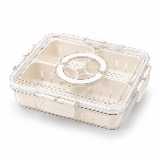Premium 4-Compartment Airtight Food Storage Organizer Box with Removable Baskets | BPA-Free Kitchen & Refrigerator Storage Container