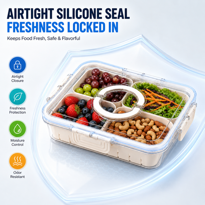Premium 6-Compartment Airtight Food Storage Organizer Box with Removable Baskets | BPA-Free Kitchen & Refrigerator Storage Container