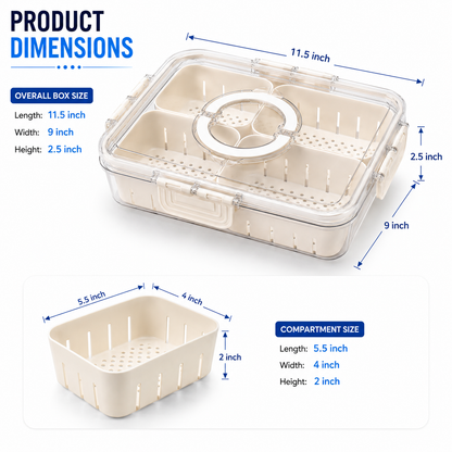 Premium 6-Compartment Airtight Food Storage Organizer Box with Removable Baskets | BPA-Free Kitchen & Refrigerator Storage Container
