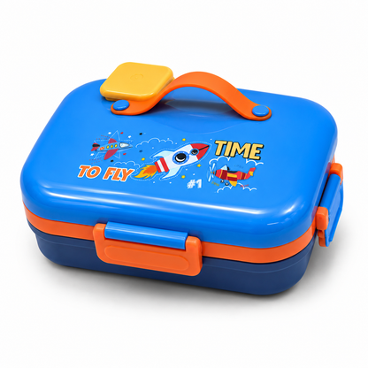 Kids Stainless Steel Lunch Box with 5 Compartments, Spoon & Fork | Rocket Theme Leakproof School Tiffin Box