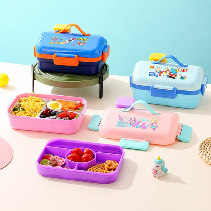 Kids Stainless Steel Lunch Box with 5 Compartments, Spoon & Fork | Rocket Theme Leakproof School Tiffin Box