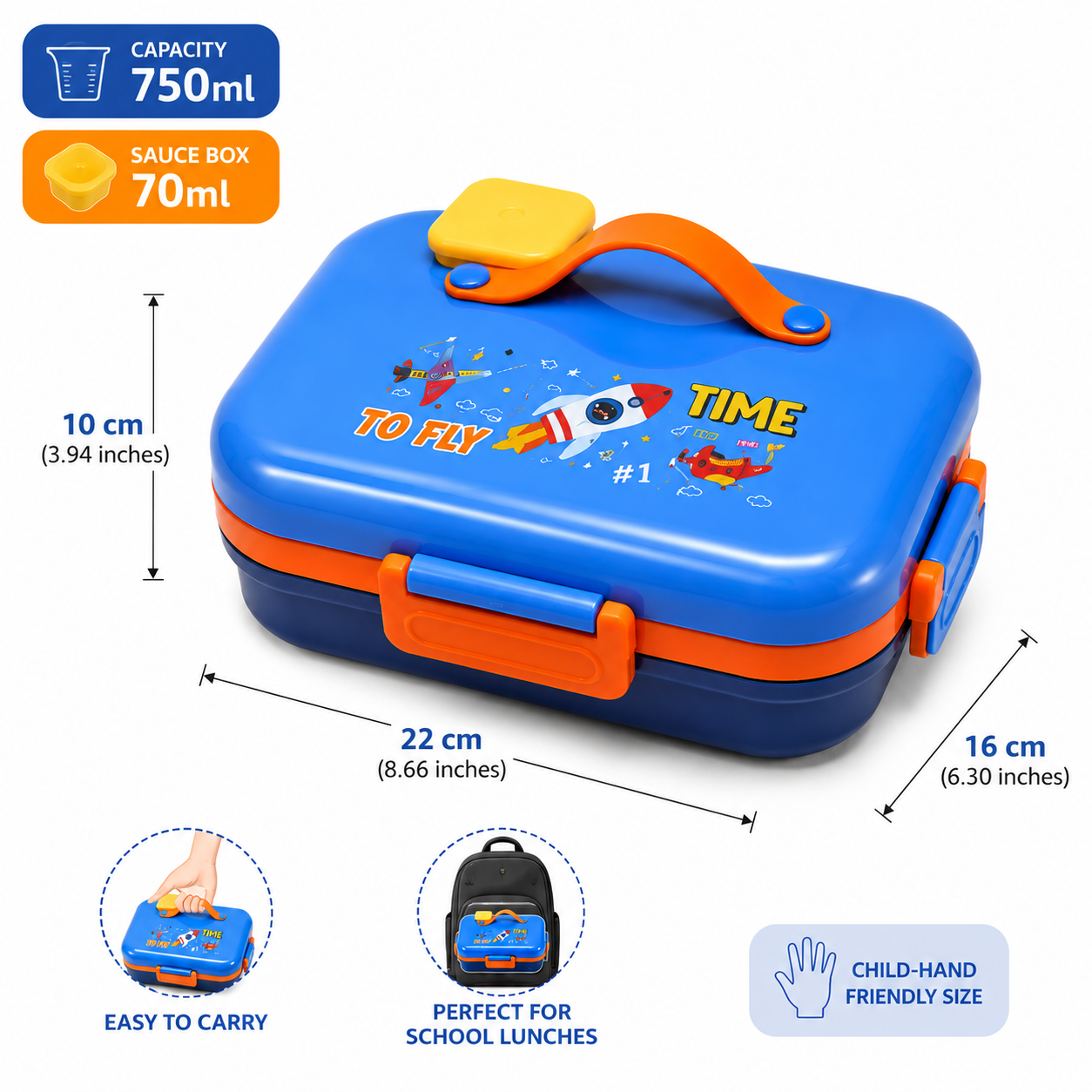 Kids Stainless Steel Lunch Box with 5 Compartments, Spoon & Fork | Rocket Theme Leakproof School Tiffin Box